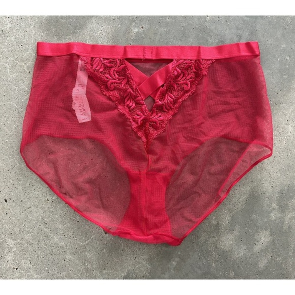 NWT Vintage Victoria's Secret Red Nylon Mesh Panty Panties Sz L Y2K